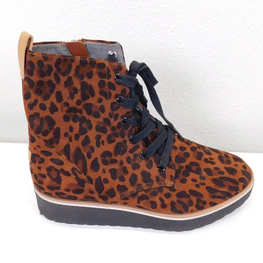 Dr Scholls Womens Leopard Print Zipper Lace Up Slip On Ankle Boots Sneakers 7M - Picture 2 of 11